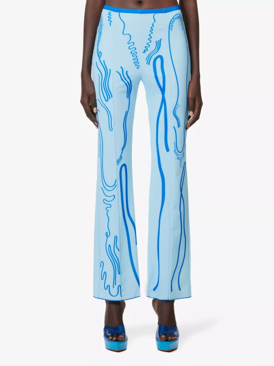 DI PETSA Venus Graphic Print Stretch Blue Shell Trousers - Imagen 4