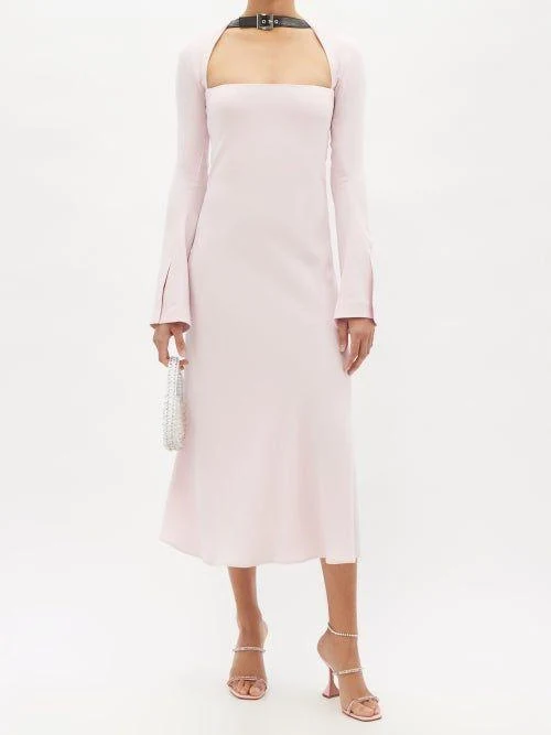 16ARLINGTON Leith Leather Buckle Detail Strap Pink Midi Dress - Imagen 6