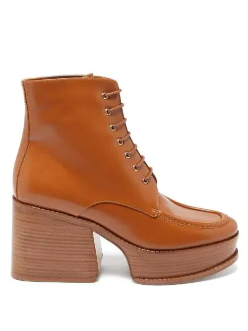 GABRIELA HEARST Tan Lace-Up Hattie Block Heel Boots - Imagen 3
