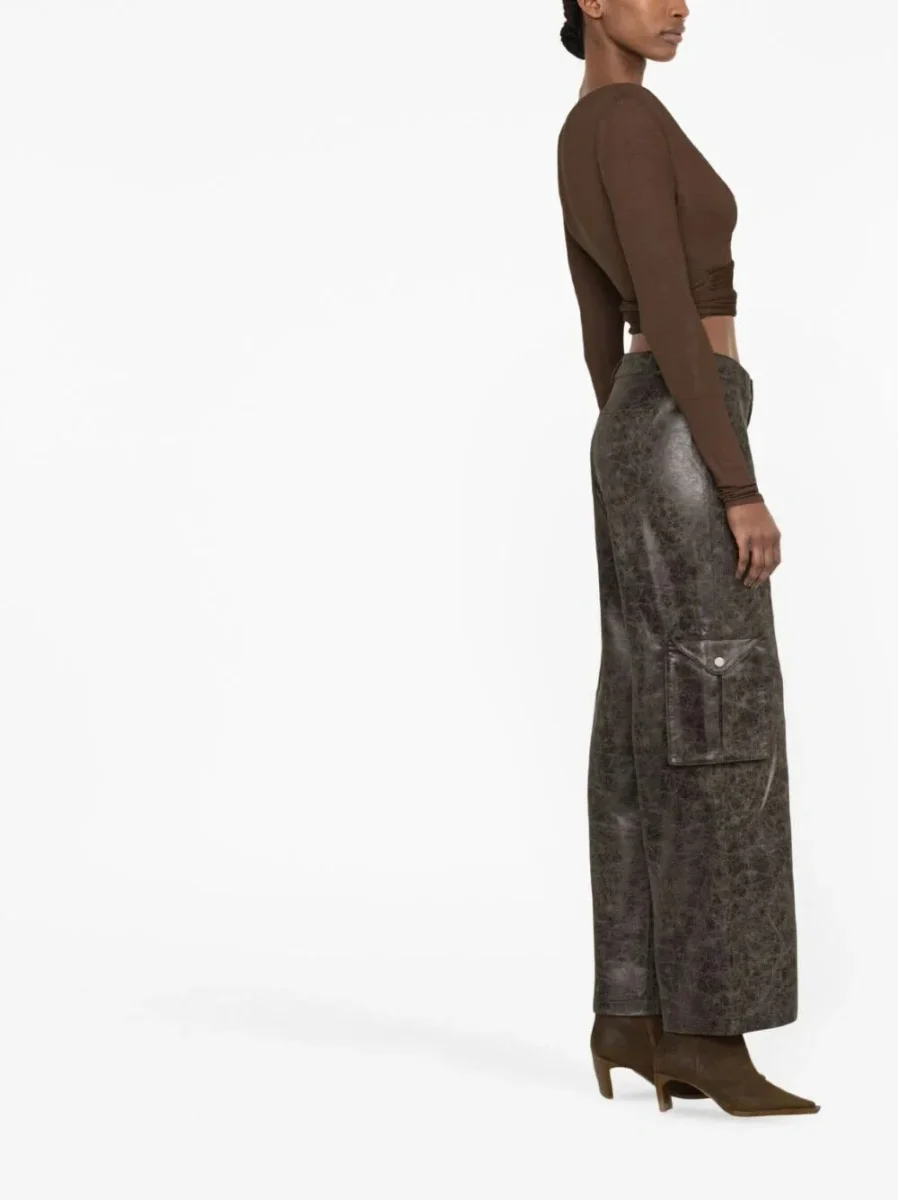 MIAOU Elias Faux Leather Brown Cargo Trousers - Imagen 4