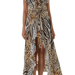 Melissa Odabash Brianna Leopard Print Kaftan Beach Cover-Up Open Robe