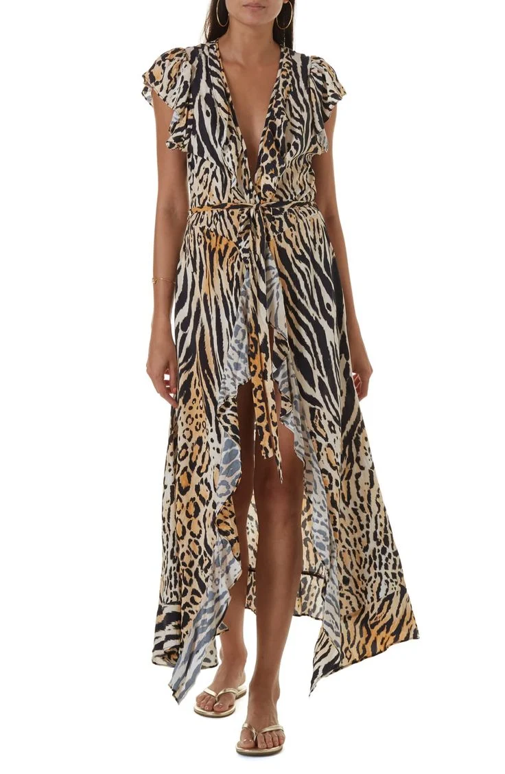 Melissa Odabash Brianna Leopard Print Kaftan Beach Cover-Up Open Robe - Imagen 2