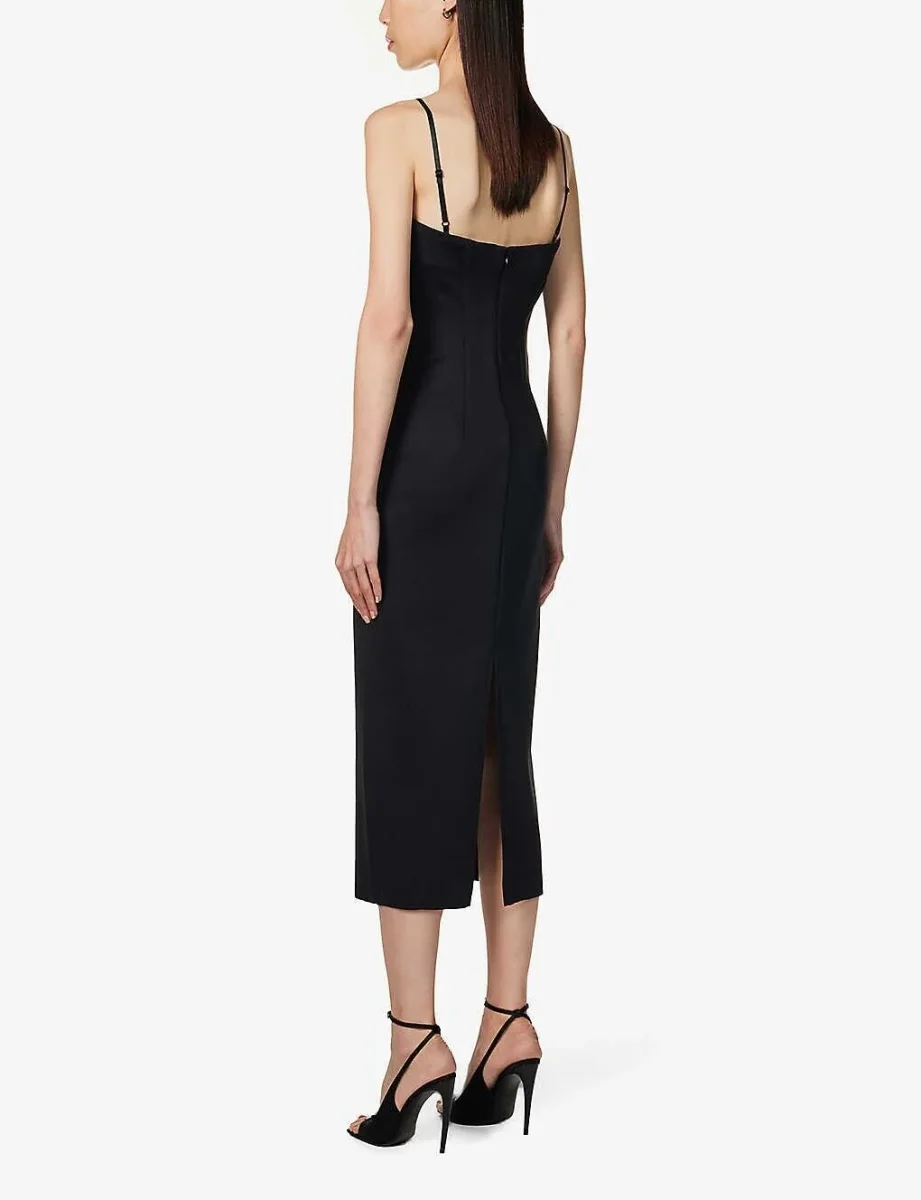 MOTHER OF ALL Sweetheart Neck Black Cut Out Bodycon Stretch Midi Dress - Imagen 6