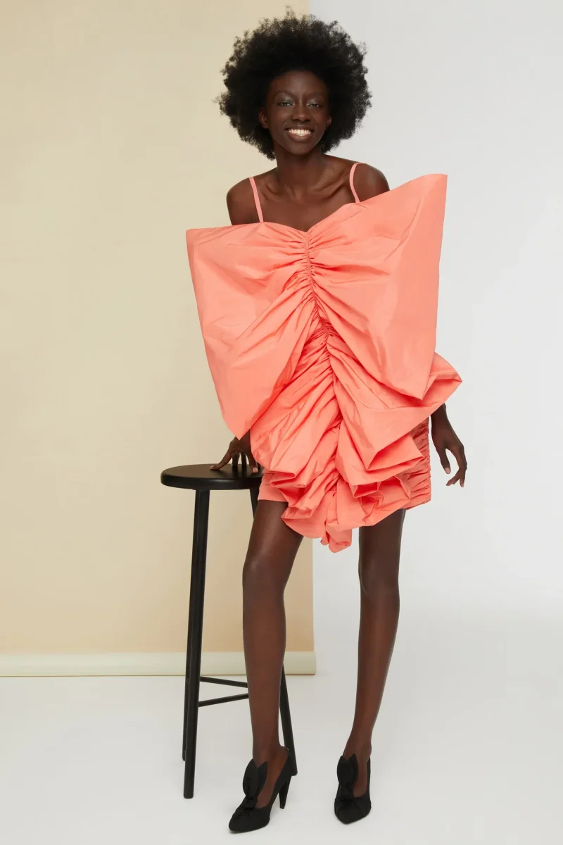Patou Butterly Faille Coral Mini Party Dress - Imagen 2