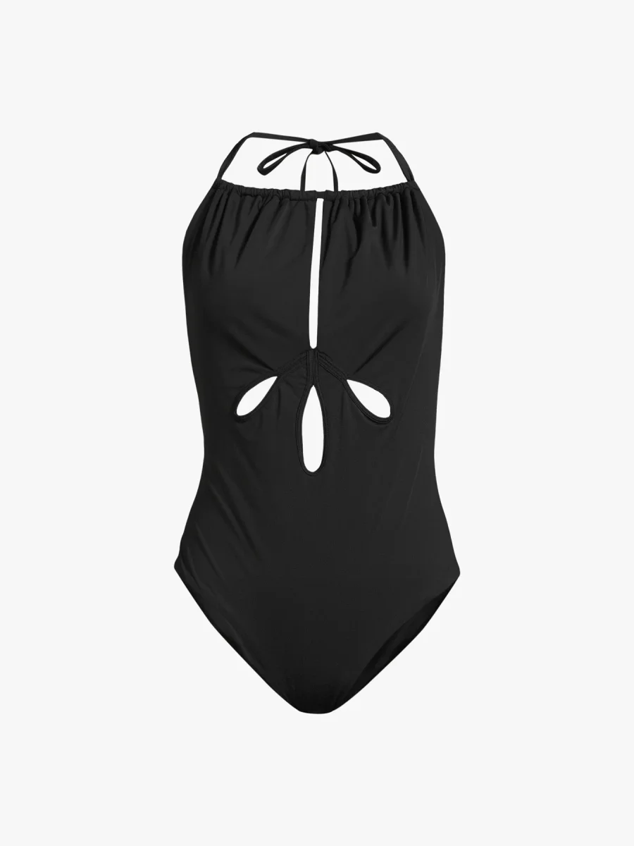 SELF-PORTRAIT Black Cut-Out Halterneck Swimsuit - Imagen 3