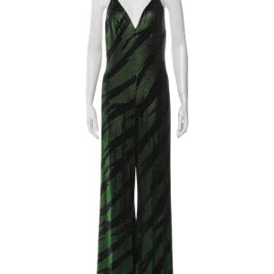 Alexandre Vauthier Embellished Black Green Striped Jumpsuit