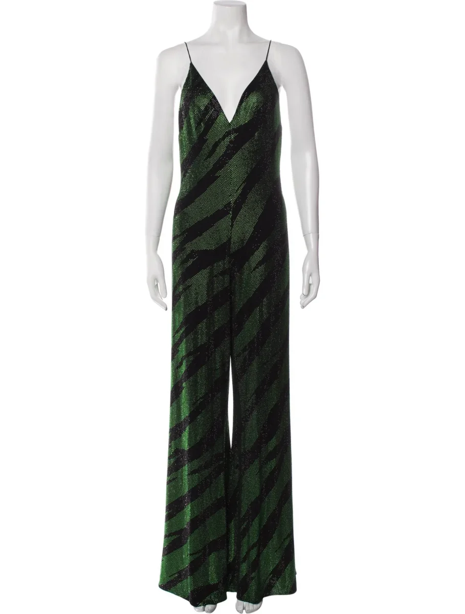 Alexandre Vauthier Embellished Black Green Striped Jumpsuit - Imagen 2