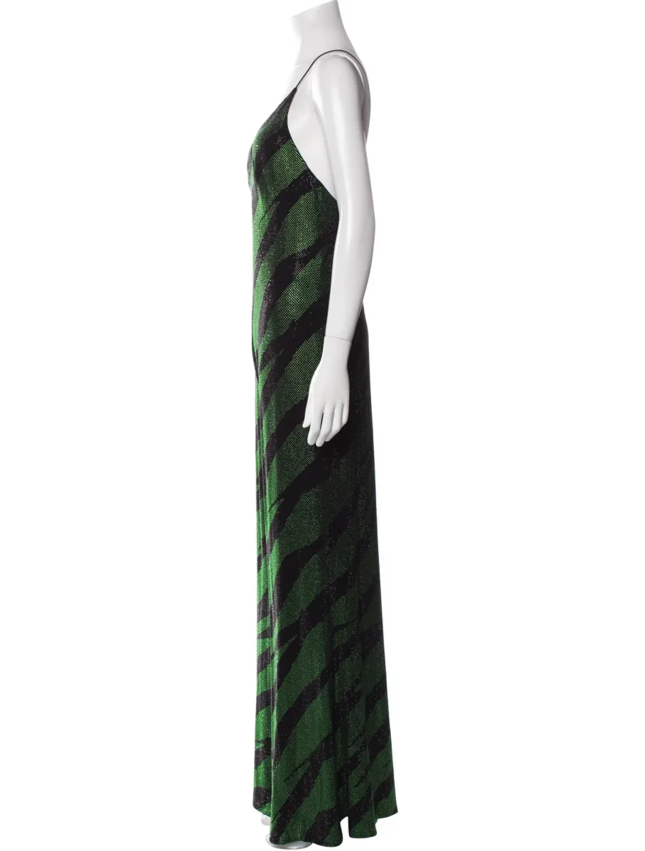 Alexandre Vauthier Embellished Black Green Striped Jumpsuit - Imagen 3