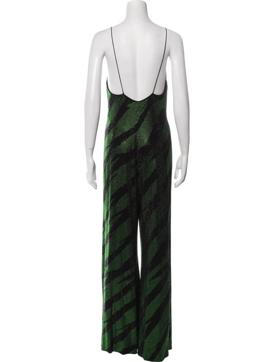 Alexandre Vauthier Embellished Black Green Striped Jumpsuit - Imagen 4