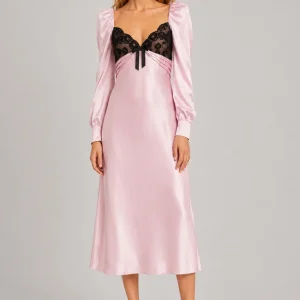 Alessandra Rich Pink Lace Trimmed Silk Satin Midi Dress