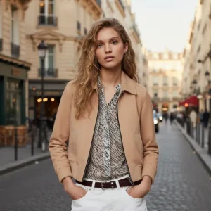 All Saints Azari Bomber Honey Brown Suede Jacket