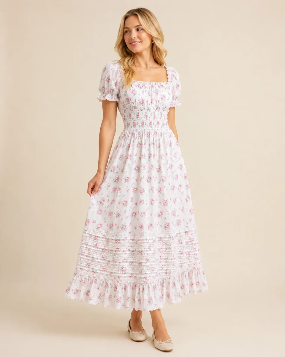 Amy Jane London Floral Print Square Neck Puff Sleeve Dolly dress