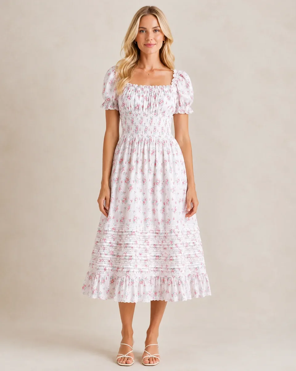 Amy Jane London Floral Print Square Neck Puff Sleeve Dolly dress - Imagen 5