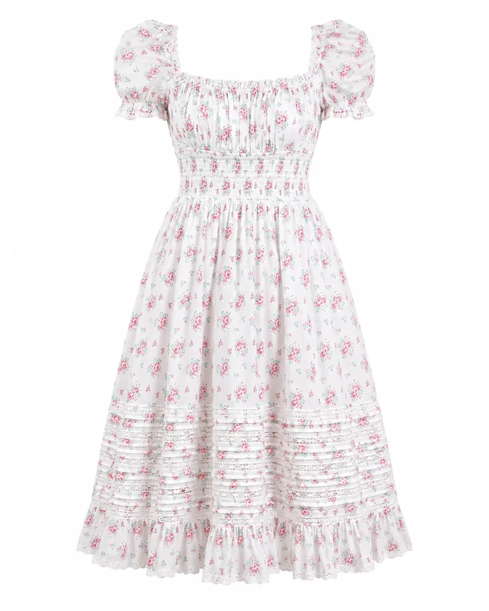 Amy Jane London Floral Print Square Neck Puff Sleeve Dolly dress - Imagen 3