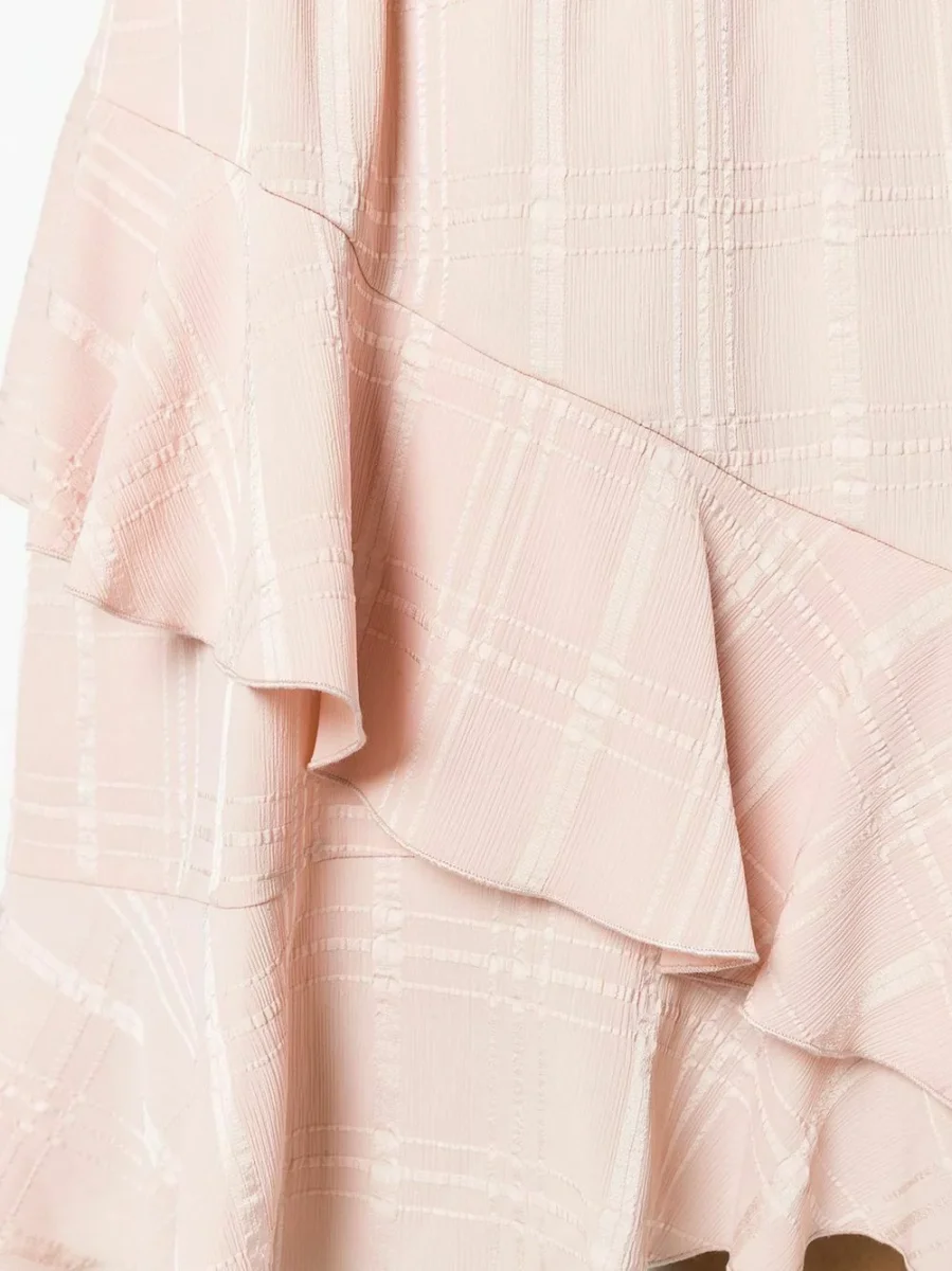 SEE BY CHLOE Pink Georgette Check Ascot Tie Ruffle Flouncy Dress - Imagen 4