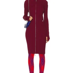 Burberry Dark Red Ribbed Long Sleeve Dress