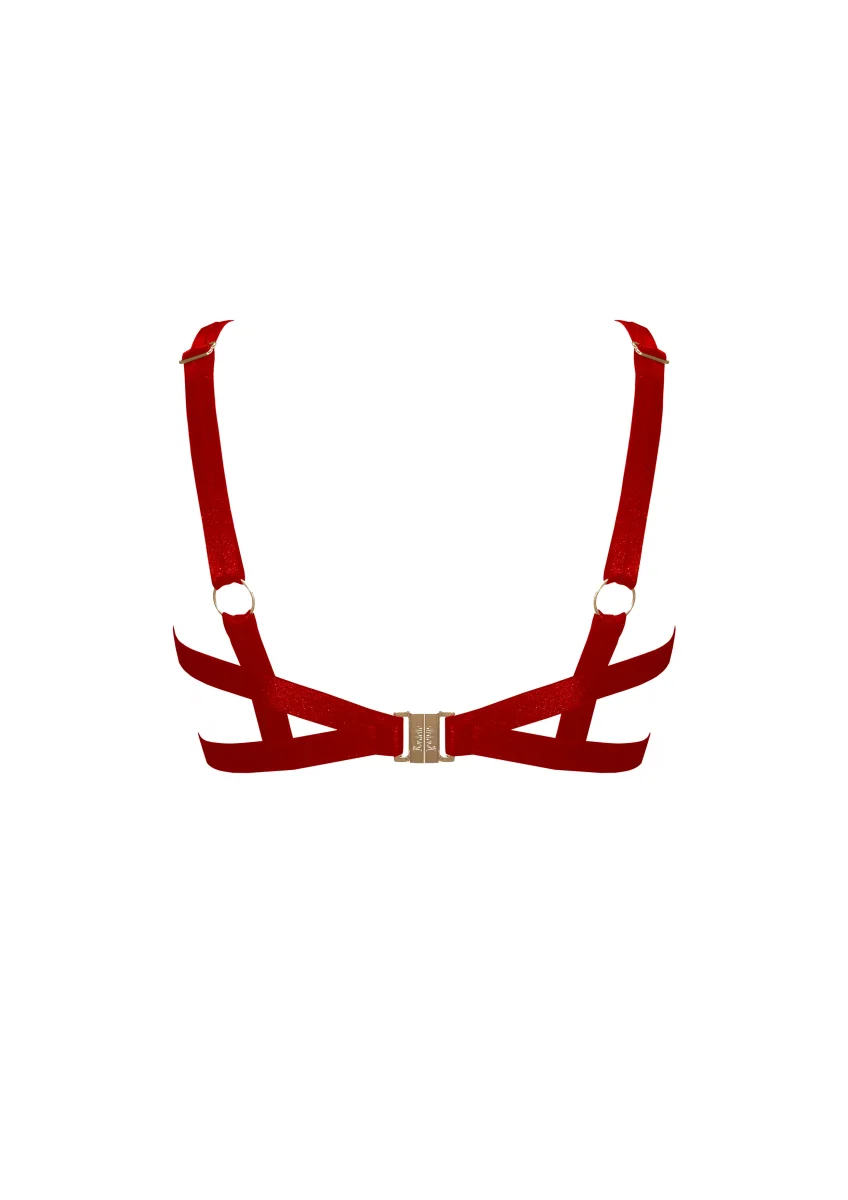Bordelle Signature Wireless Satin Red Ouvert Bondage Belle Frame Bra - Imagen 3