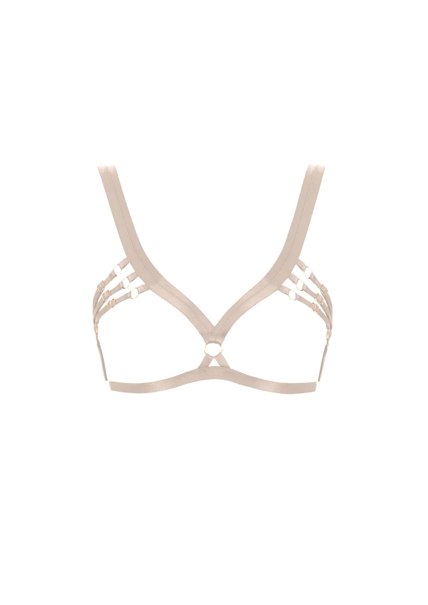 Bordelle Signature Wireless Satin Caramel Ouvert Bondage Belle Frame Bra - Imagen 2