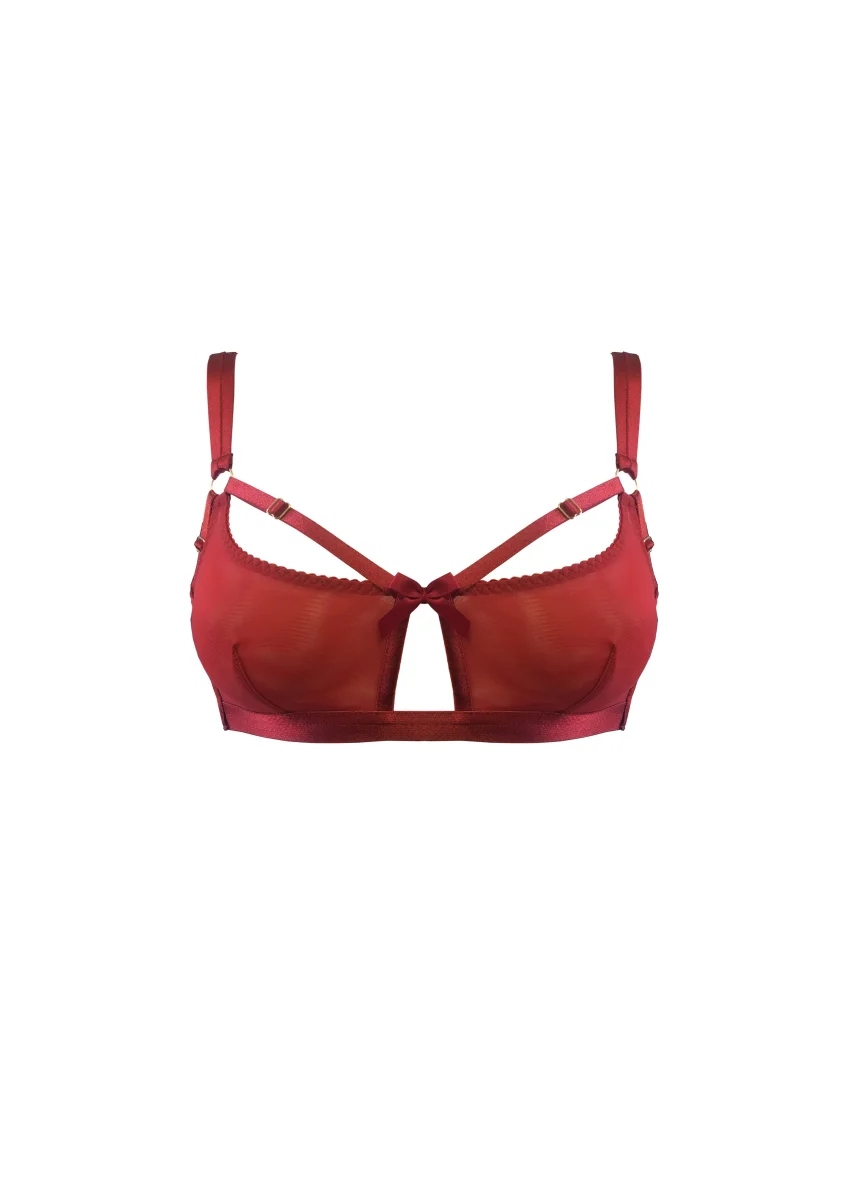 Bordelle Signature Wireless Soft Mesh Red Bondage Belle Bra - Imagen 2