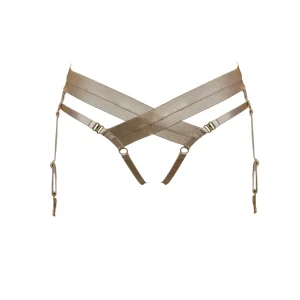 Bordelle Signature Satin Bondage Harness Open Back Caramel Brief