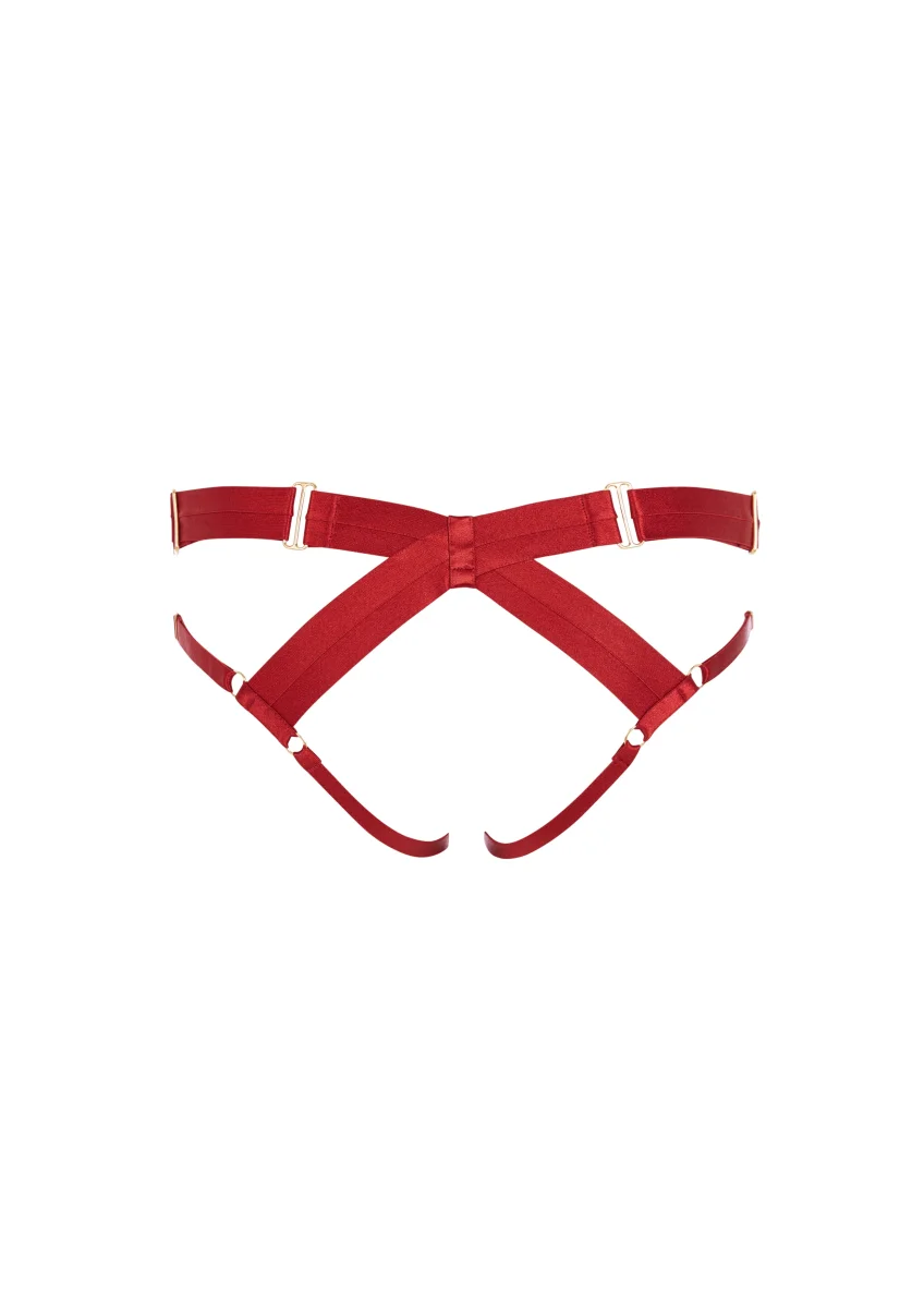 Bordelle Signature Satin Bondage Harness Open Back Red Brief - Imagen 3