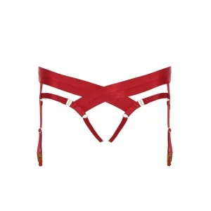 Bordelle Signature Satin Bondage Harness Open Back Red Brief