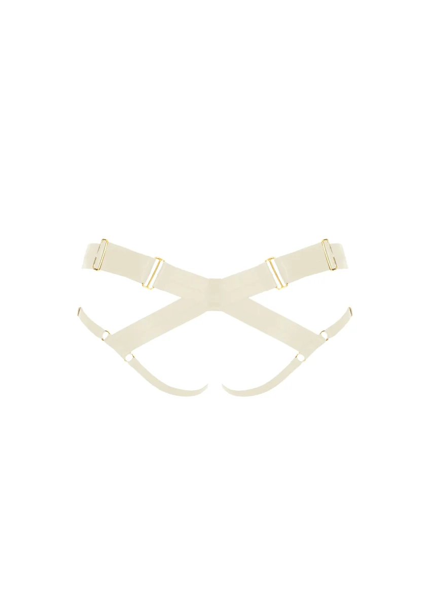 Bordelle Signature Satin Bondage Harness Open Back Cream Brief - Imagen 3