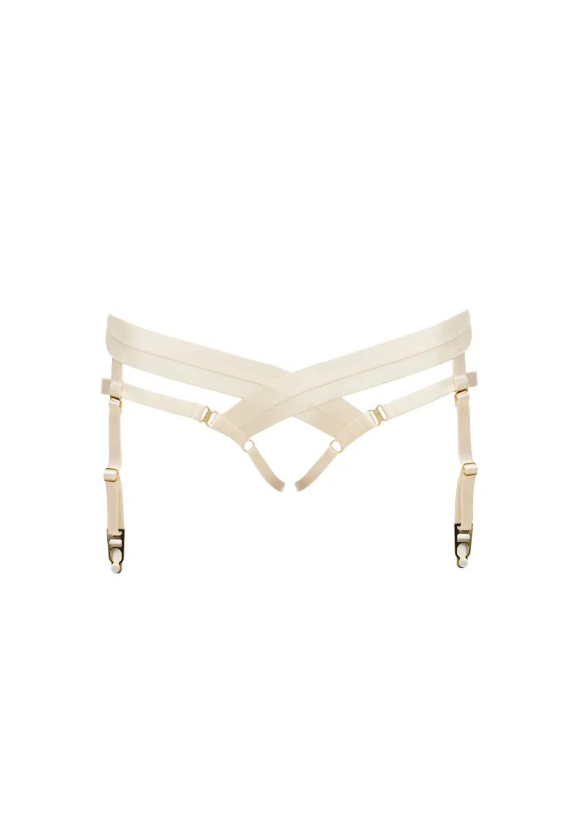 Bordelle Signature Satin Bondage Harness Open Back Cream Brief - Imagen 2