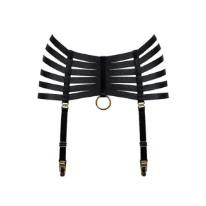 Bordelle Signature Webbed Satin Strappy Bondage Harness Black Suspenders