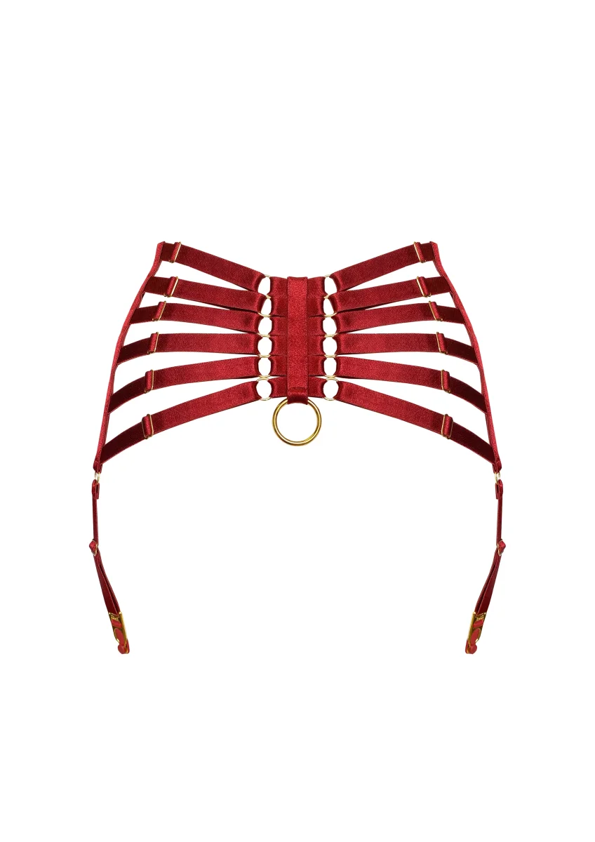 Bordelle Signature Webbed Satin Strappy Bondage Harness Red Suspenders - Imagen 3