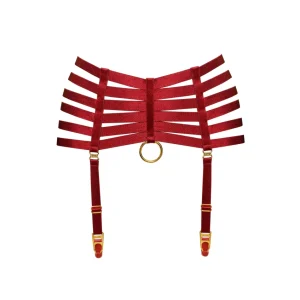 Bordelle Signature Webbed Satin Strappy Bondage Harness Red Suspenders