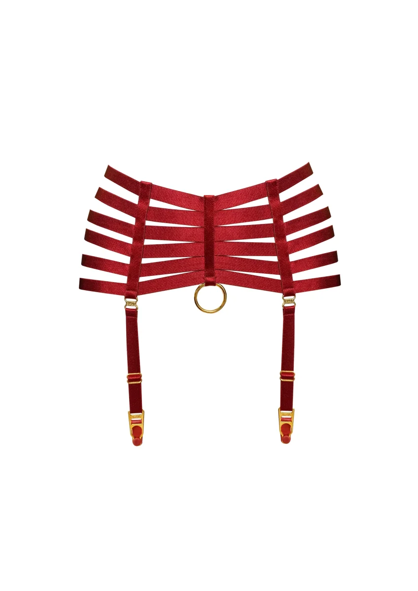 Bordelle Signature Webbed Satin Strappy Bondage Harness Red Suspenders
