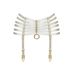 Bordelle Signature Webbed Satin Strappy Bondage Harness Cream Suspenders