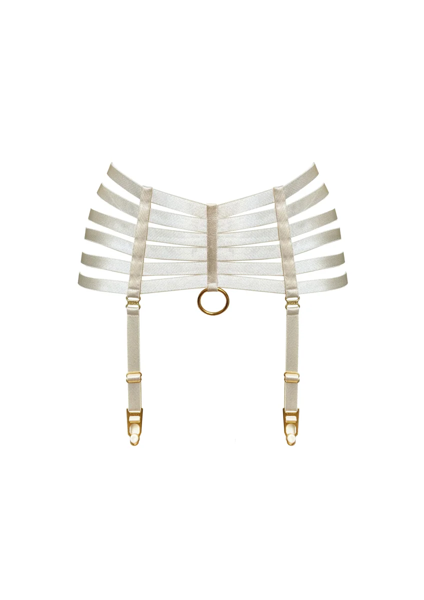 Bordelle Signature Webbed Satin Strappy Bondage Harness Cream Suspenders - Imagen 2