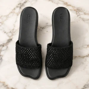 Chloé Logo Black Crochet Soleil Sandals