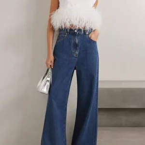 Valentino Garavani White Feather Trim Crop Top