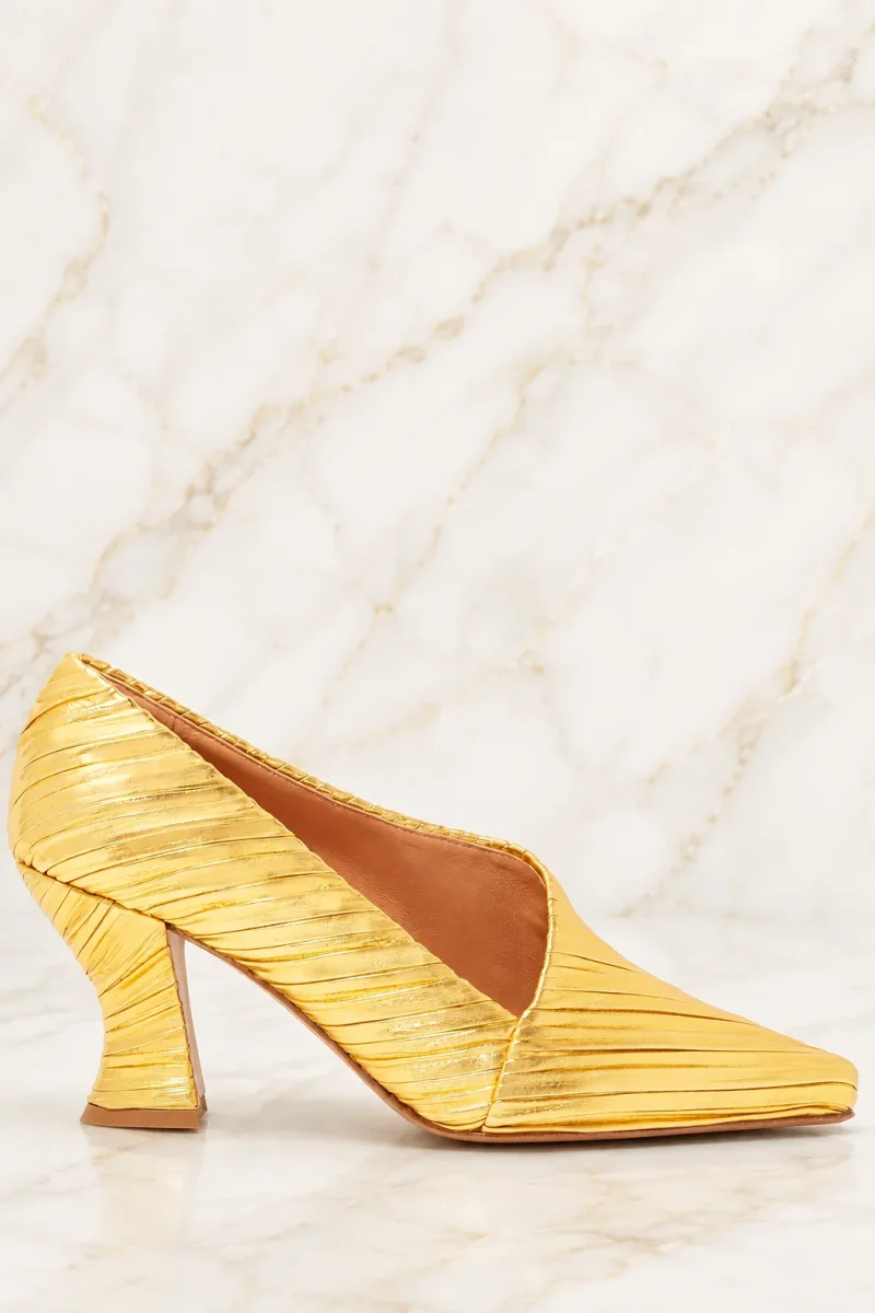 Bottega Veneta Gold Pleated Nappa Leather Pumps