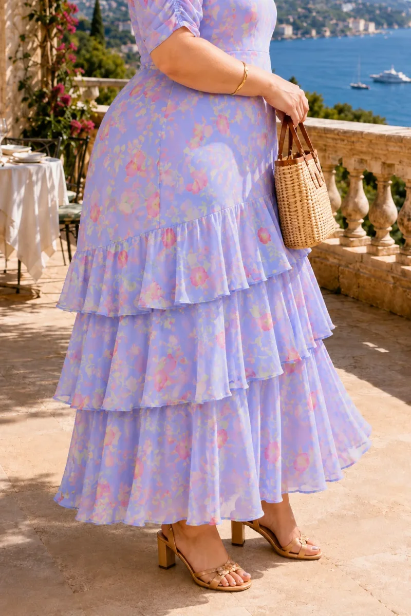 Rixo London Plus Size Purple Evelyn Waterblossom Provence Ruffled Midi Dress - Imagen 6