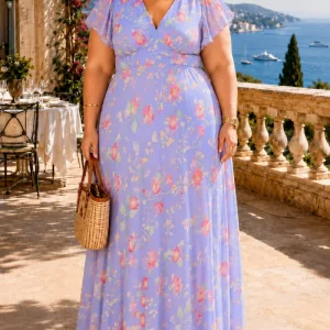 Rixo London Plus Size Purple Evelyn Waterblossom Provence Ruffled Midi Dress