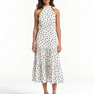Rixo White Eleanor Polka Dot Tiered Midi Dress