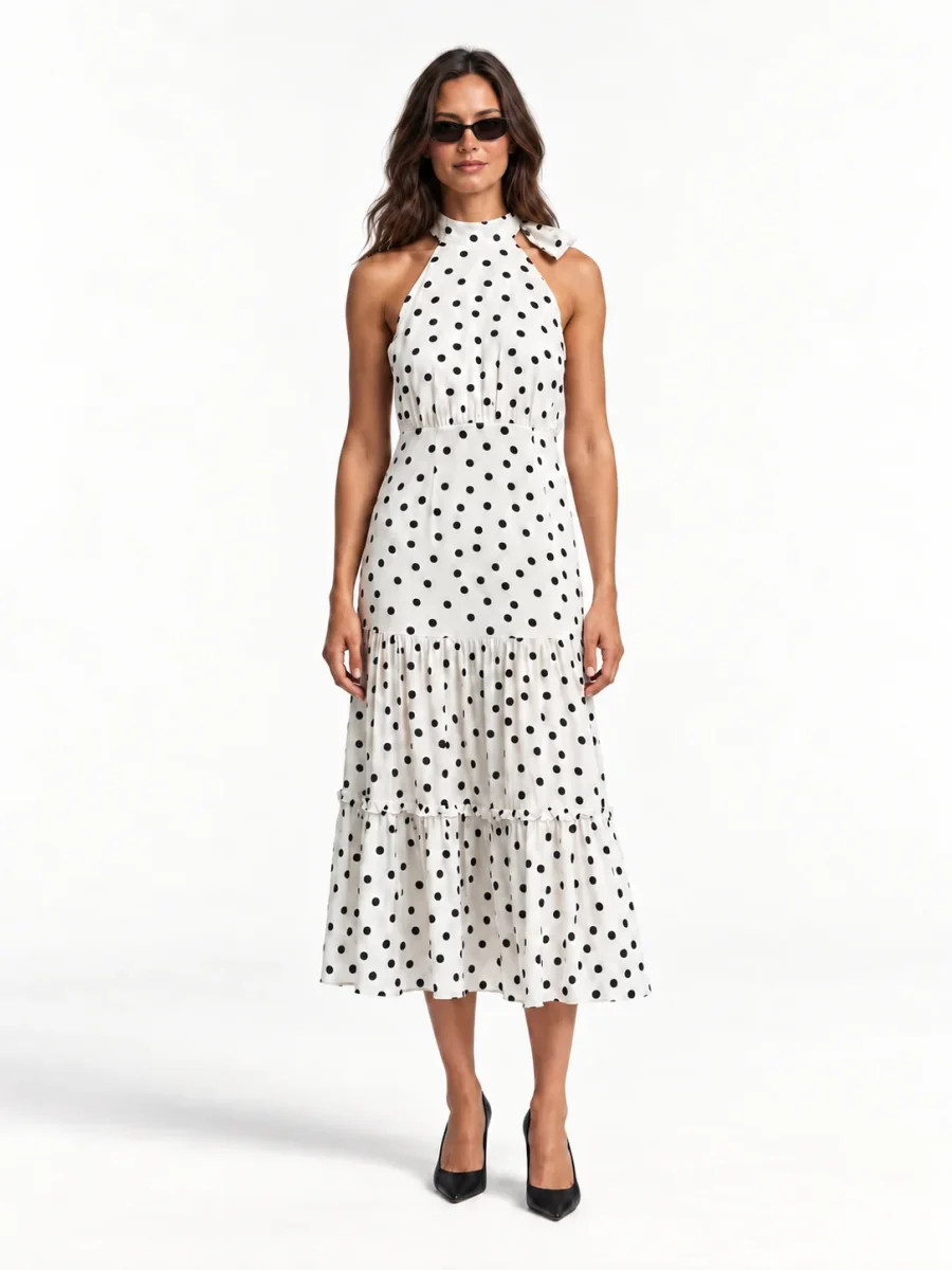 Rixo White Eleanor Polka Dot Tiered Midi Dress