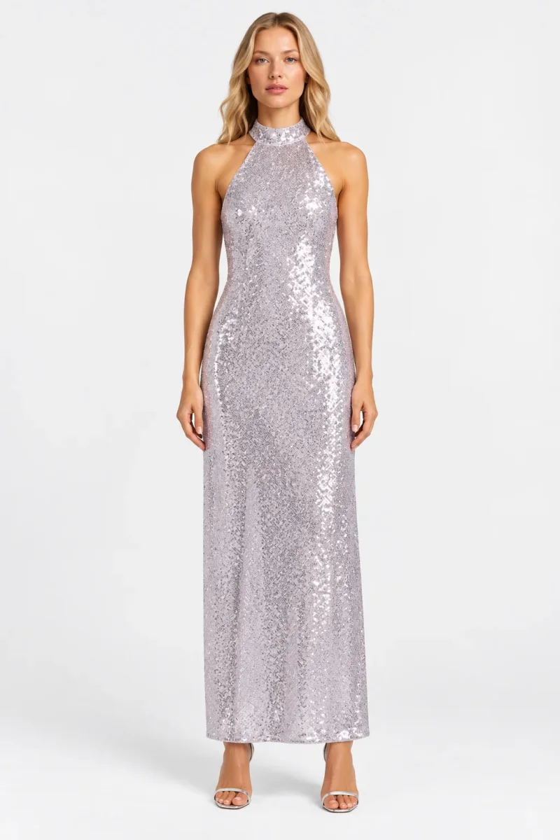 Rixo London Purple Zuri Sequined Halterneck Maxi Dress - Imagen 3