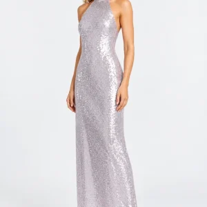 Rixo London Purple Zuri Sequined Halterneck Maxi Dress