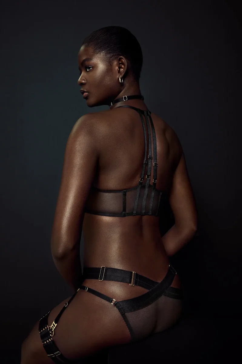 Bordelle Signature Art Deco Black Wireless Soft Cup Mesh Wrap Bra - Imagen 4