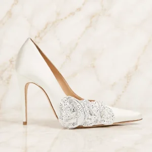 Magda Butrym White Crystal Embellished Satin Pumps