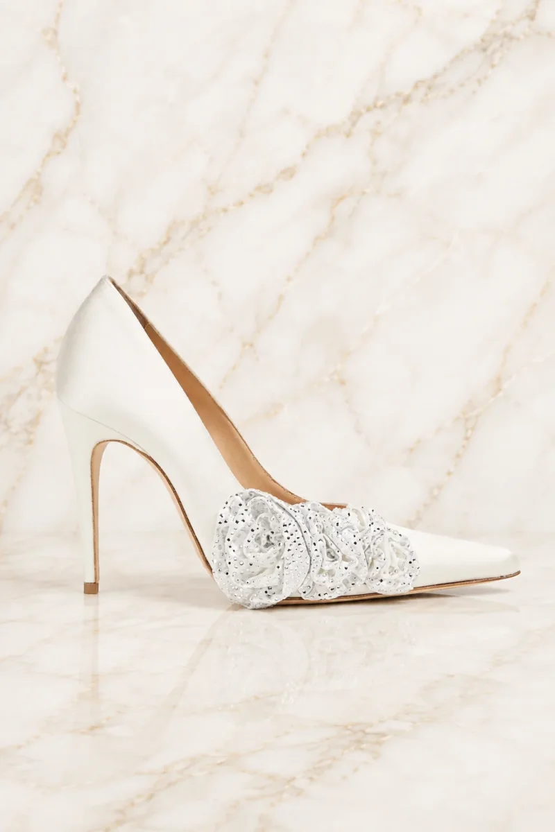 Magda Butrym White Crystal Embellished Satin Pumps
