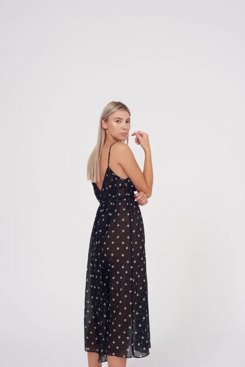 Rixo London Misty Black Ditsy Floral Print Summer Wrap Dress - Imagen 5
