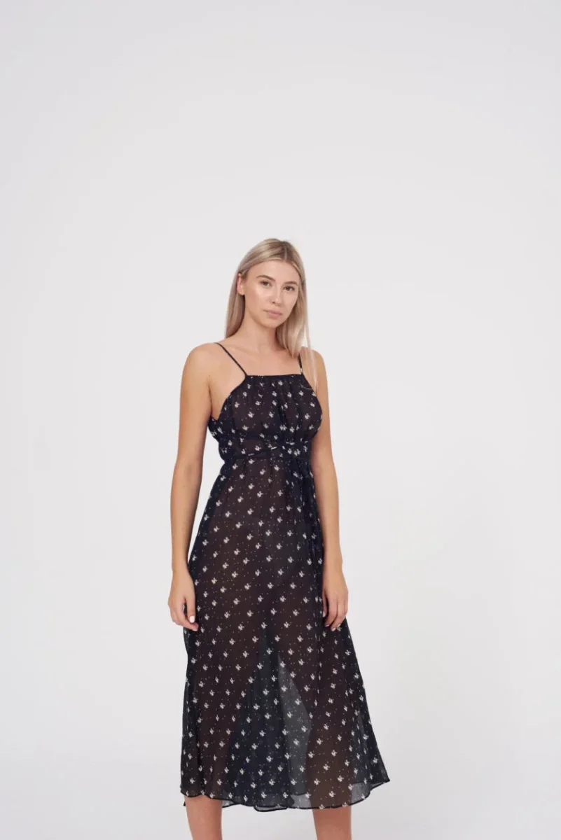 Rixo London Misty Black Ditsy Floral Print Summer Wrap Dress - Imagen 2