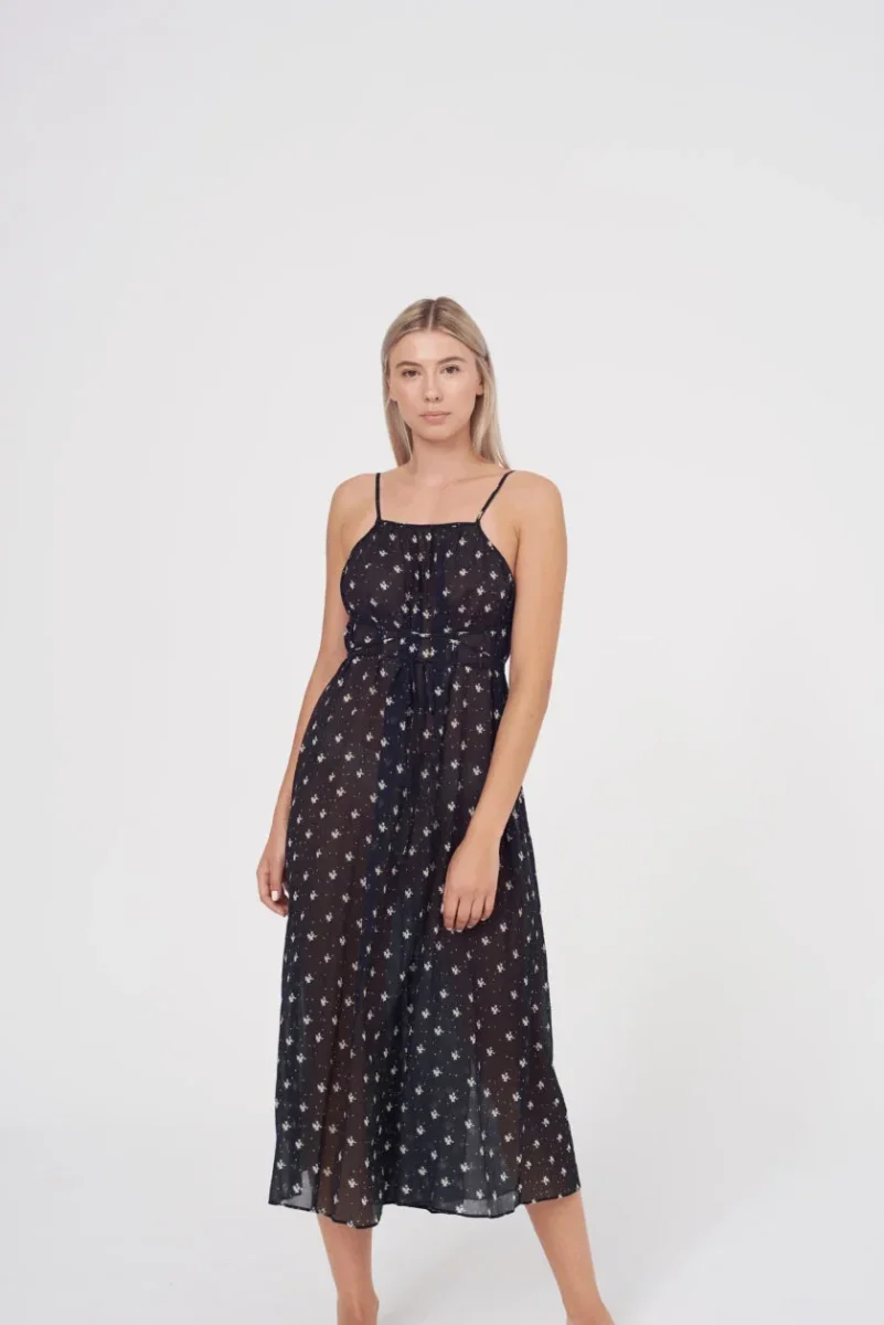 Rixo London Misty Black Ditsy Floral Print Summer Wrap Dress - Imagen 4