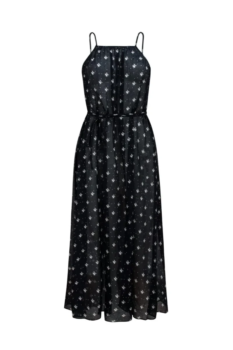 Rixo London Misty Black Ditsy Floral Print Summer Wrap Dress - Imagen 3